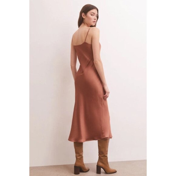 Z Supply Womens Lark Slip Midi Dress Copper Satin Spaghetti Straps size Small - Picture 2 of 11